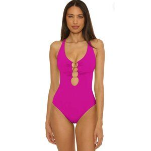 Becca by Rebecca Virtue Code Swimsuit Sz M Cut Out Color Green $148 NWT